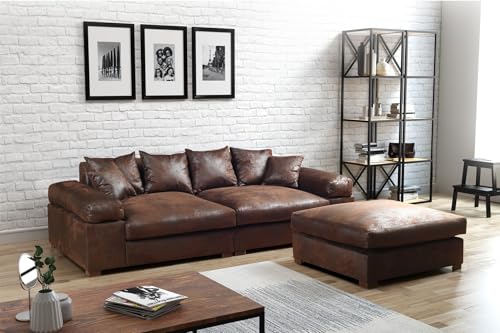 Fun Möbel Big Sofa Couchgarnitur Megasofa Riesensofa Arezzo inkl. Hocker div. Stoffe (Stoff: Gobi, Vintage Braun) von Fun Möbel