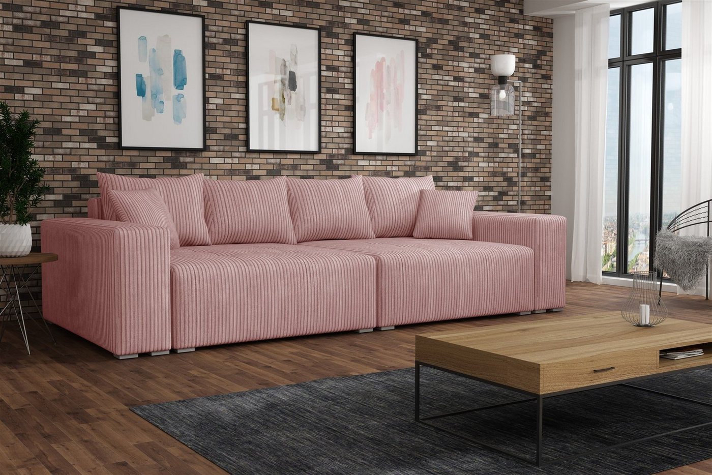 Fun Möbel Big-Sofa Megasofa Couchgarnitur REGGIO in Stoff Poso mit Schlaffunktion, mit Bettkasten, inkl. Rückenkissen und Zierkissen von Fun Möbel