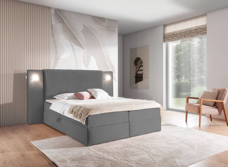 Fun Möbel Boxbett Bett MARTEN Überlänge in Stoff Magic Velvet Set.1 (220cm Länge, Inkl. Bettkästen und Kaltschaumtopper), Ambiente-Beleuchtung mit Touch Funktion im Kopfteil von Fun Möbel
