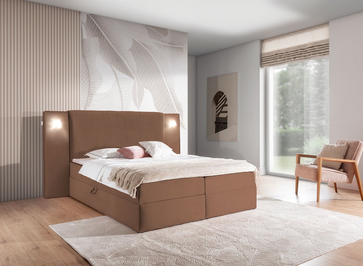 Fun Möbel Boxbett Bett MARTEN in Stoff Magic Velvet Set.1 (Inkl. Bettkästen und Kaltschaumtopper), Ambiente-Beleuchtung mit Touch Funktion im Kopfteil von Fun Möbel