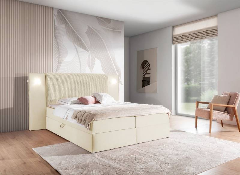 Fun Möbel Boxbett Bett MARTEN in Stoff Magic Velvet Set.1 (Inkl. Bettkästen und Kaltschaumtopper), Ambiente-Beleuchtung mit Touch Funktion im Kopfteil von Fun Möbel