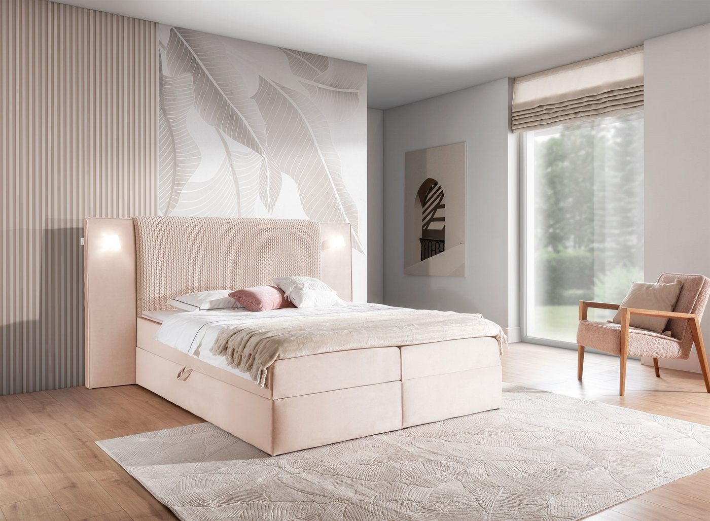 Fun Möbel Boxbett Bett MARTEN in Stoff Magic Velvet Set.1 (Inkl. Bettkästen und Kaltschaumtopper), Ambiente-Beleuchtung mit Touch Funktion im Kopfteil von Fun Möbel