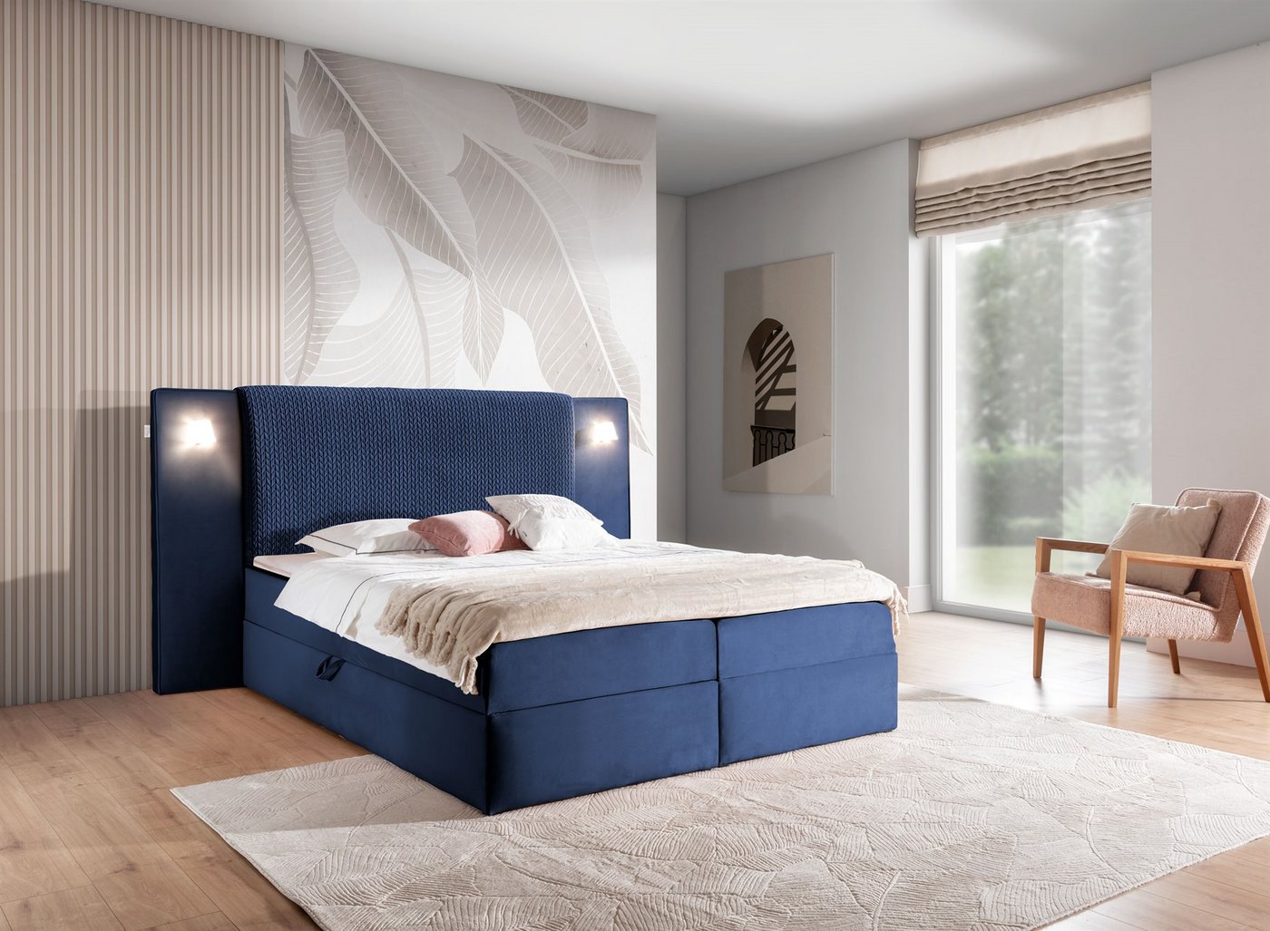 Fun Möbel Boxbett Bett MARTEN in Stoff Magic Velvet Set.1 (Inkl. Bettkästen und Kaltschaumtopper), Ambiente-Beleuchtung mit Touch Funktion im Kopfteil von Fun Möbel