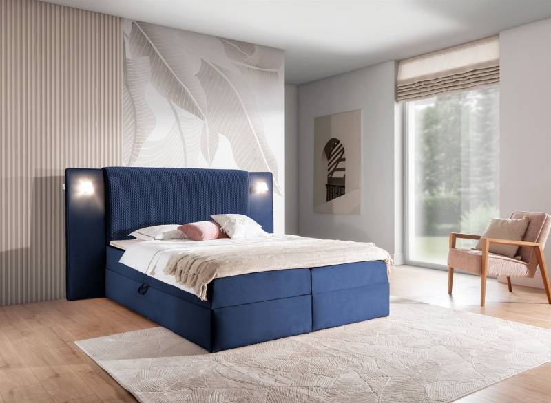 Fun Möbel Boxbett Bett MARTEN in Stoff Magic Velvet Set.1 (Inkl. Bettkästen und Kaltschaumtopper), Ambiente-Beleuchtung mit Touch Funktion im Kopfteil von Fun Möbel