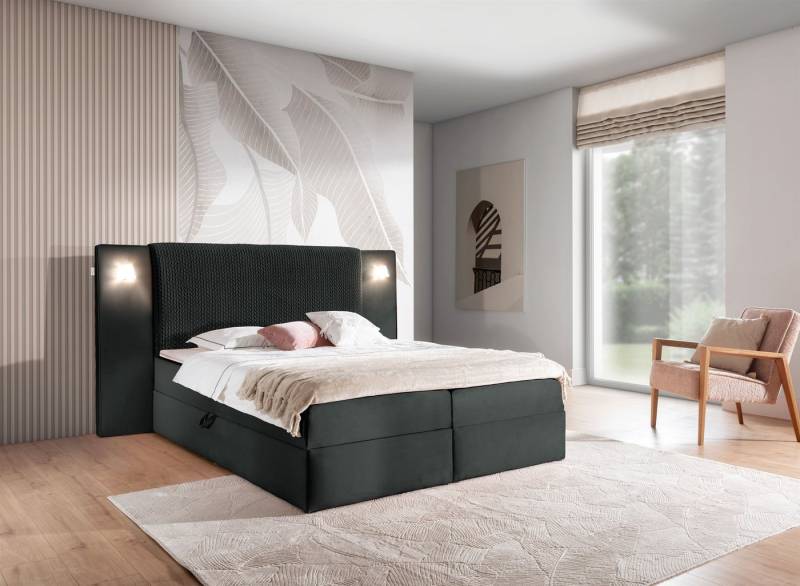 Fun Möbel Boxbett Bett MARTEN in Stoff Magic Velvet Set.1 (Inkl. Bettkästen und Kaltschaumtopper), Ambiente-Beleuchtung mit Touch Funktion im Kopfteil von Fun Möbel