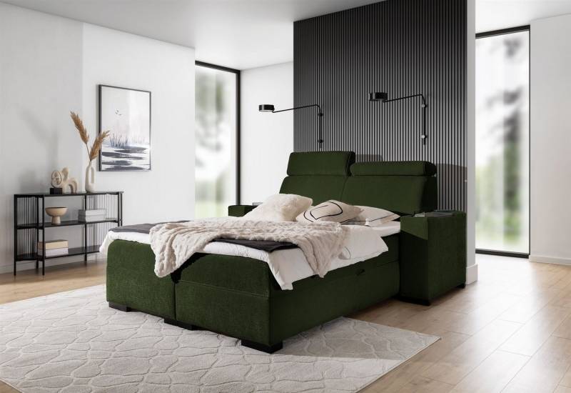 Fun Möbel Boxbett Bett NESTOR in Stoff Dress Me Set.1 (Erhältlich auch mit 2 x Nachttisch, Einstellbare Kopfstützen), Inkl. 2 x Bettkasten und Topper von Fun Möbel