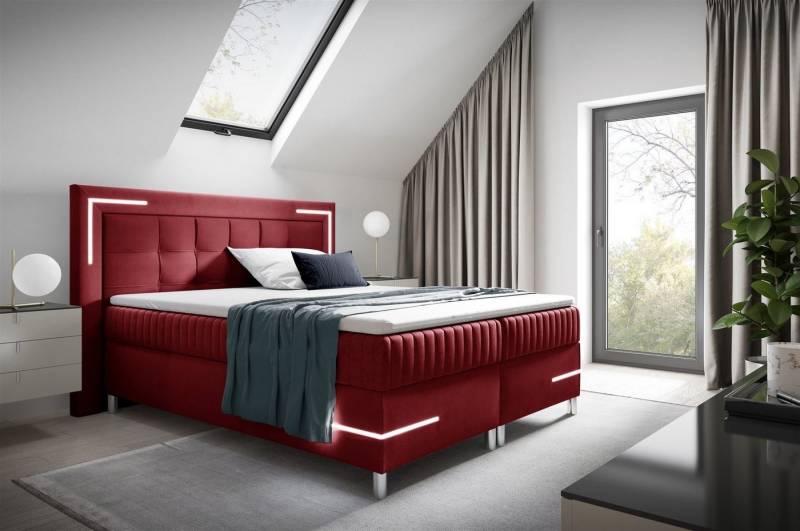 Fun Möbel Boxbett Bett Schlafzimmerbett AMORE Nr.2 in Stoff Fresh (inkl. Bettkasten, inkl. Topper), LED Leuchten mit Fernbedienung von Fun Möbel