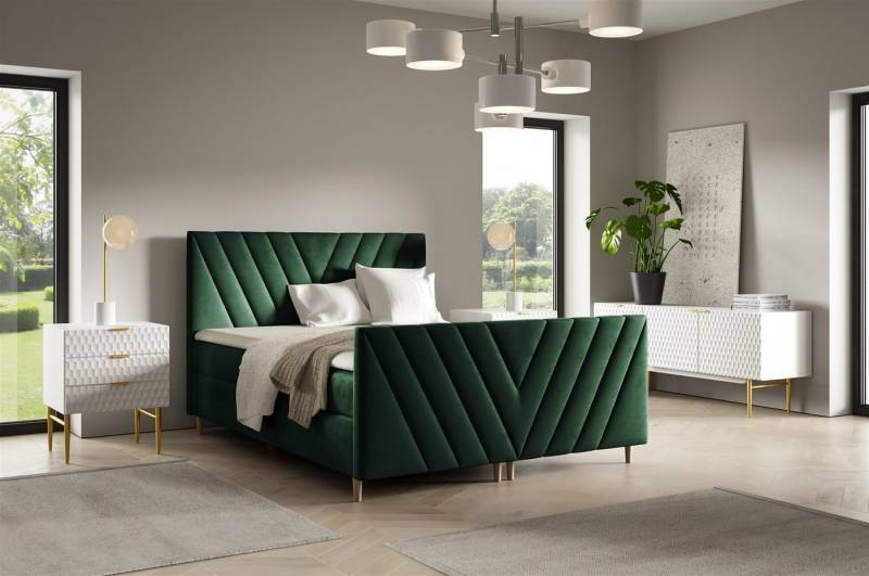 Fun Möbel Boxbett Bett Schlafzimmerbett CARLITO PREMIUM Überlänge Stoff Fresh (220cm) (Inkl. Taschenfederkernmatratze), inkl. 2 x Bettkasten von Fun Möbel