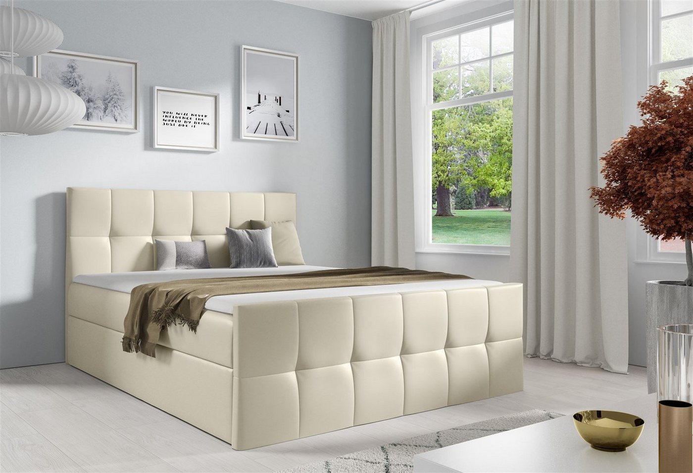 Fun Möbel Boxbett Bett Schlafzimmerbett CARMEN LUX in Kunstleder (Gepolstertes Kopfteil und Fußteil), Inkl. Bettkasten und Topper von Fun Möbel