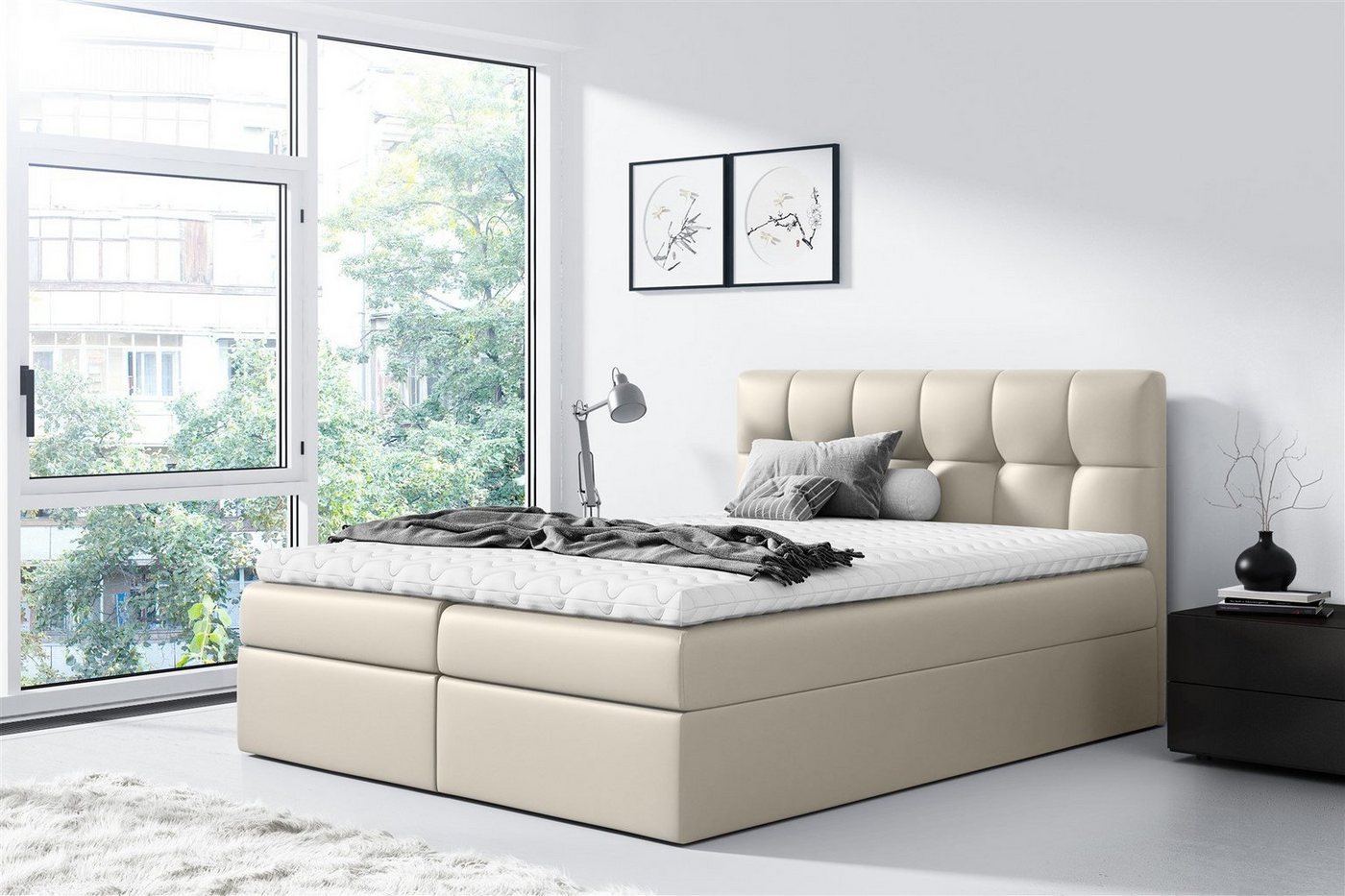 Fun Möbel Boxbett Bett Schlafzimmerbett CARMEN in Kunstleder (Gepolstertes Kopfteil), inkl. Bettkasten und Topper von Fun Möbel