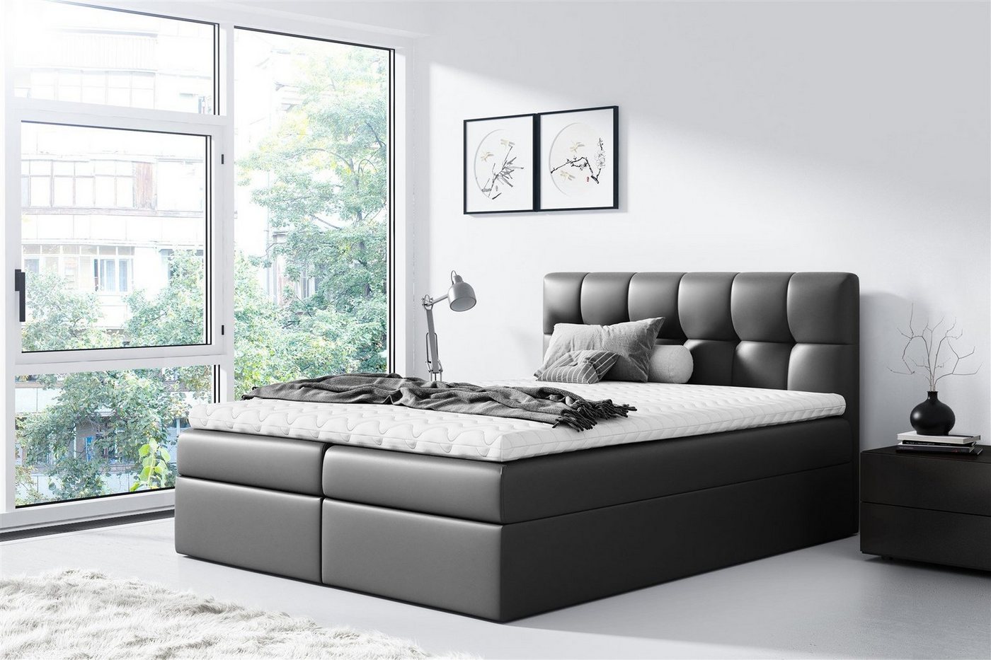 Fun Möbel Boxbett Bett Schlafzimmerbett CARMEN in Kunstleder (Gepolstertes Kopfteil), inkl. Bettkasten und Topper von Fun Möbel