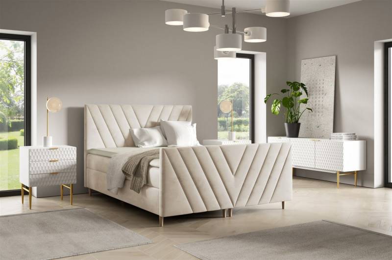 Fun Möbel Boxbett Bett Schlafzimmerbett FUN IZABEL PREMIUM Überlänge Stoff Fresh (220cm) (inkl. Viscoschaumtopper, Inkl. Taschenfederkernmatratze), inkl. 2 x Bettkasten von Fun Möbel