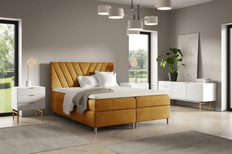 Fun Möbel Boxbett Bett Schlafzimmerbett FUN MARCIO PREMIUM Überlänge Stoff Fresh (220cm) (inkl. Viscoschaumtopper, Inkl. Taschenfederkernmatratze), inkl. 2 x Bettkasten von Fun Möbel