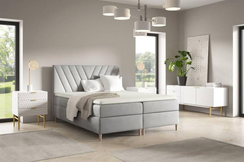 Fun Möbel Boxbett Bett Schlafzimmerbett FUN MARCIO PREMIUM Überlänge Stoff Fresh (220cm) (inkl. Viscoschaumtopper, Inkl. Taschenfederkernmatratze), inkl. 2 x Bettkasten von Fun Möbel