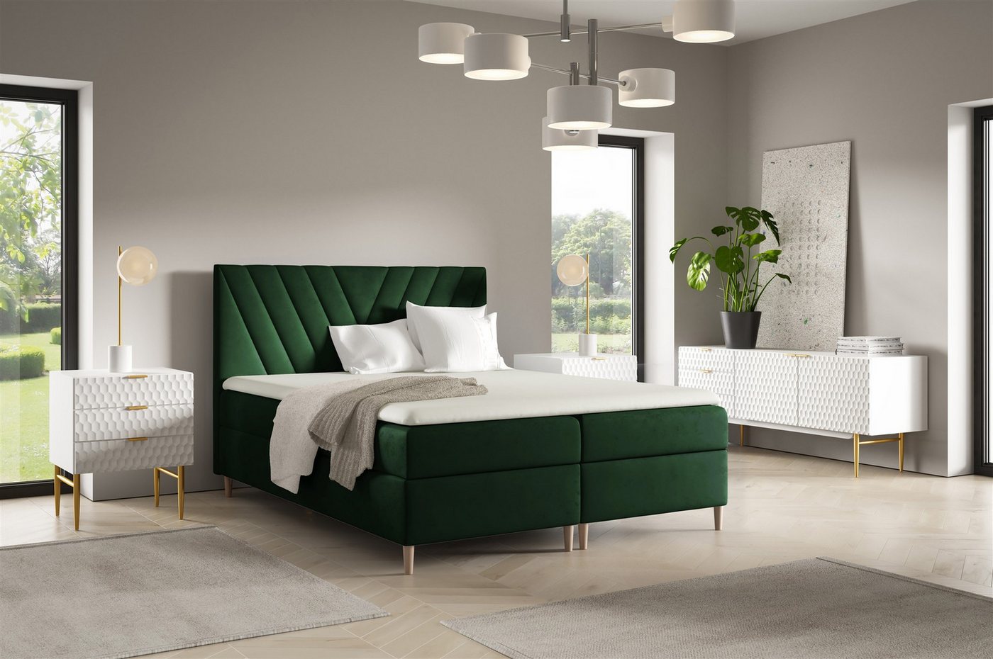Fun Möbel Boxbett Bett Schlafzimmerbett FUN MARCIO PREMIUM Überlänge Stoff Fresh (220cm) (inkl. Viscoschaumtopper, Inkl. Taschenfederkernmatratze), inkl. 2 x Bettkasten von Fun Möbel