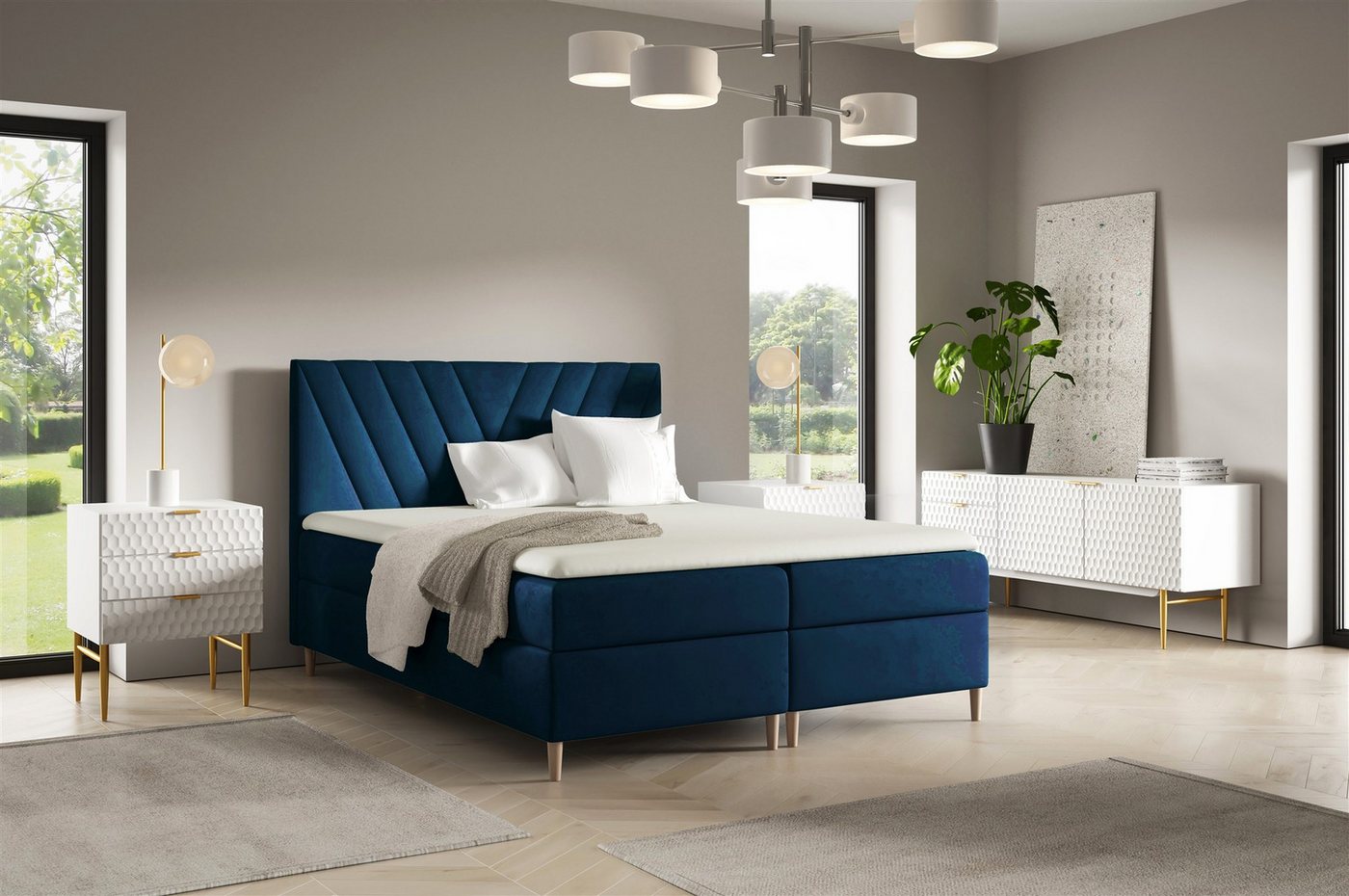 Fun Möbel Boxbett Bett Schlafzimmerbett FUN MARCIO Überlänge in Stoff Fresh (inkl. Bonellfederkernmatratze, inkl. Bonellfederkernmatratze), inkl. 2 x Bettkasten von Fun Möbel