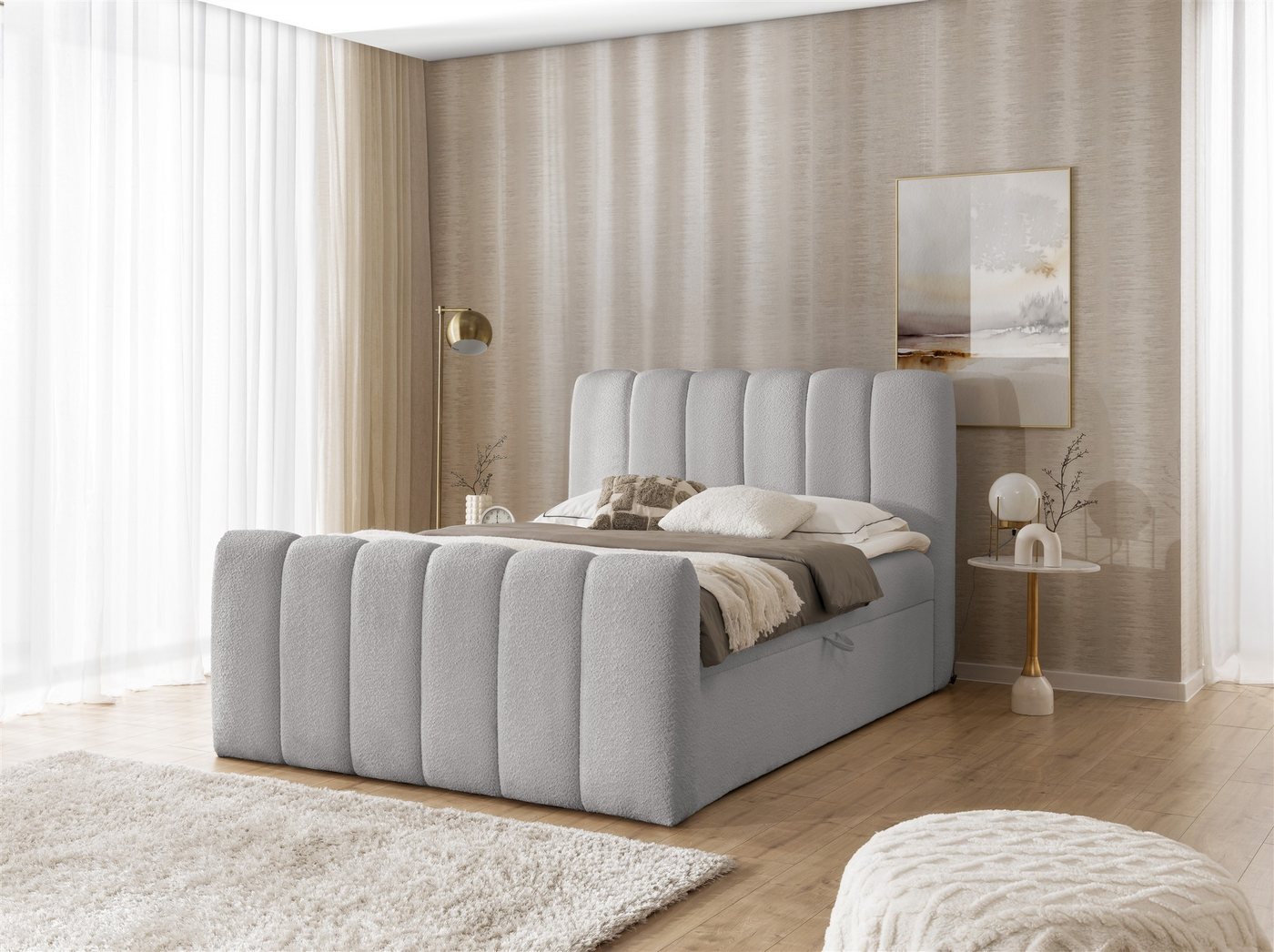 Fun Möbel Boxbett Bett Schlafzimmerbett FUN NELSON PREMIUM Stoff Catch Me (inkl. Taschenfederkernmatratze, Inkl. Taschenfederkernmatratze), inkl. 2 x Bettkasten von Fun Möbel