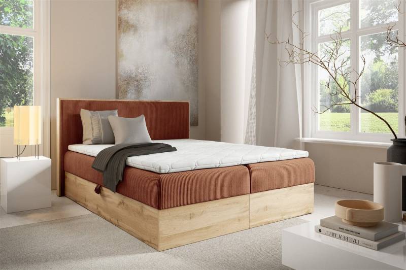 Fun Möbel Boxbett Bett Schlafzimmerbett ROLAND Überlänge in Stoff Lincoln (inkl. Bettkasten), mit Bonellfederkernmatratze von Fun Möbel