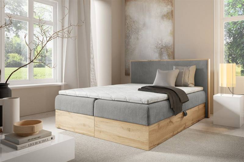 Fun Möbel Boxbett Bett Schlafzimmerbett ROLAND in Stoff Lincoln (inkl. Bettkästen, auch in Überlänge (220cm) erhältlich), mit Bonellfederkernmatratze von Fun Möbel