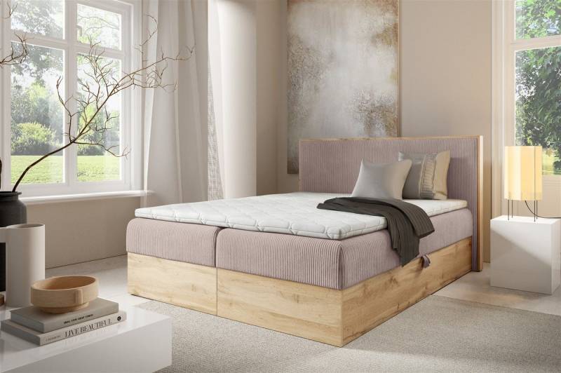 Fun Möbel Boxbett Bett Schlafzimmerbett ROLAND in Stoff Lincoln (inkl. Bettkästen, auch in Überlänge (220cm) erhältlich), mit Bonellfederkernmatratze von Fun Möbel
