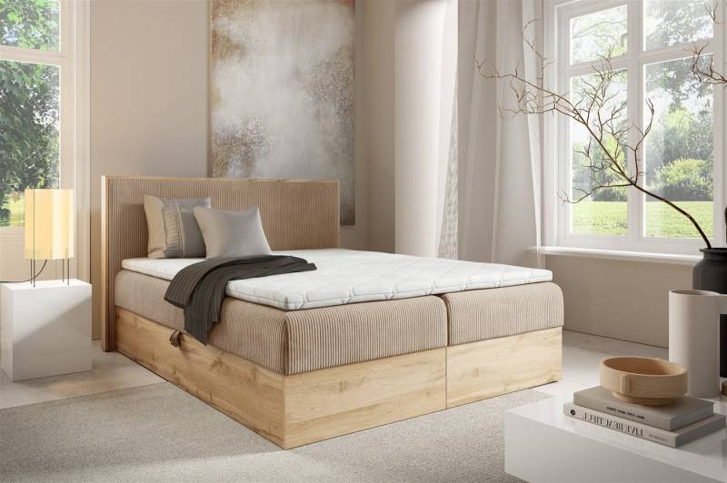 Fun Möbel Boxbett Bett Schlafzimmerbett ROLAND in Stoff Lincoln (inkl. Bettkästen, auch in Überlänge (220cm) erhältlich), mit Bonellfederkernmatratze von Fun Möbel