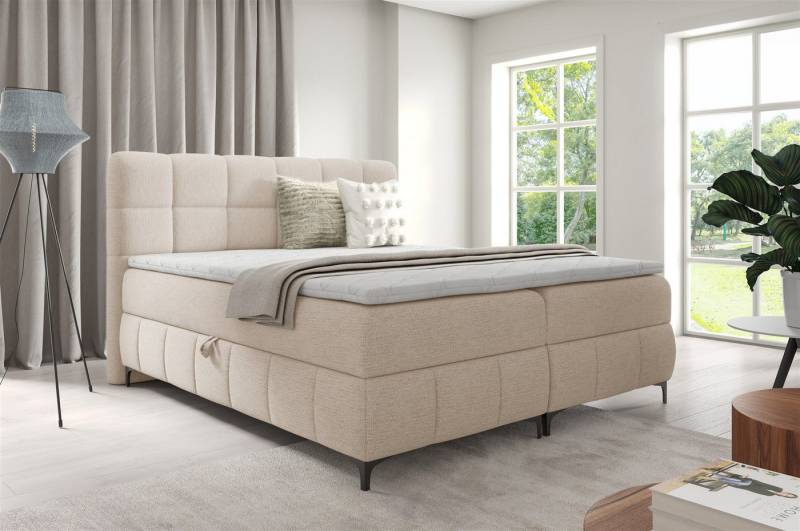 Fun Möbel Boxbett Boxspringbett Bett Schlafzimmerbett SOPHIE in Stoff Aragon (auch in anderen Stoffen erhältlich), inkl. Bettkästen und Topper von Fun Möbel