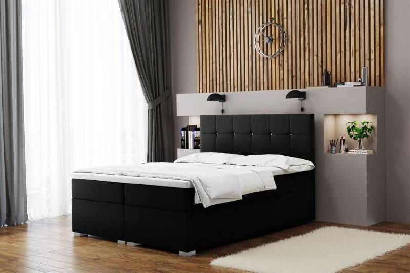Fun Möbel Boxbett Boxspringbett Schlafzimmerbett ABELT in Stoff Matt Velvet (Kaltschaumtopper und Bettkästen), Strass-Steine im Kopfteil von Fun Möbel