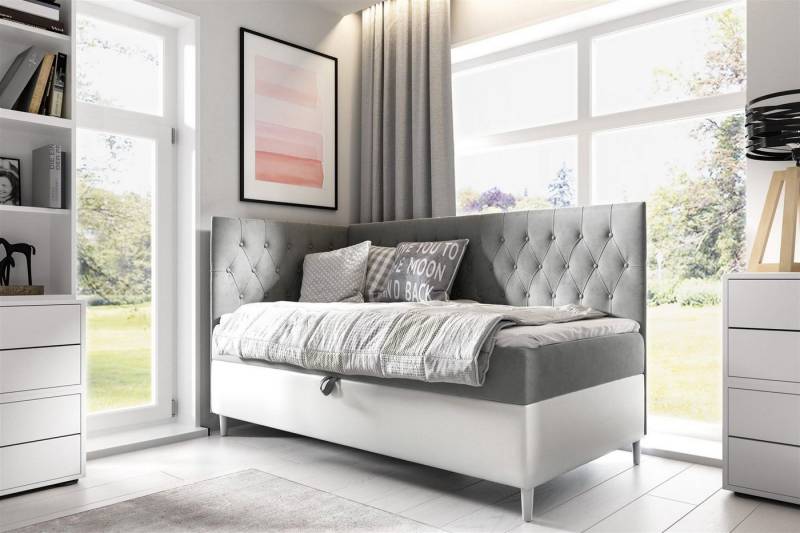 Fun Möbel Boxbett Gästebett Kinderbett FINJA Nr.3 (inkl. Bettkasten und Topper, Seitenteil rechts oder links), Kopf- und Seitenteil von Fun Möbel