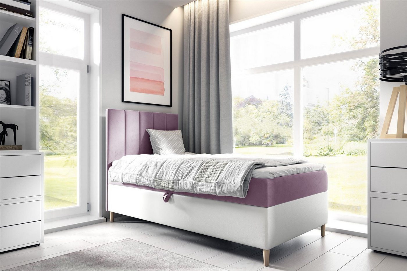 Fun Möbel Boxbett Gästebett Kinderbett HELVI Nr.1 (inkl. Bettkasten und Topper), Bettkastenseite frei wählbar von Fun Möbel