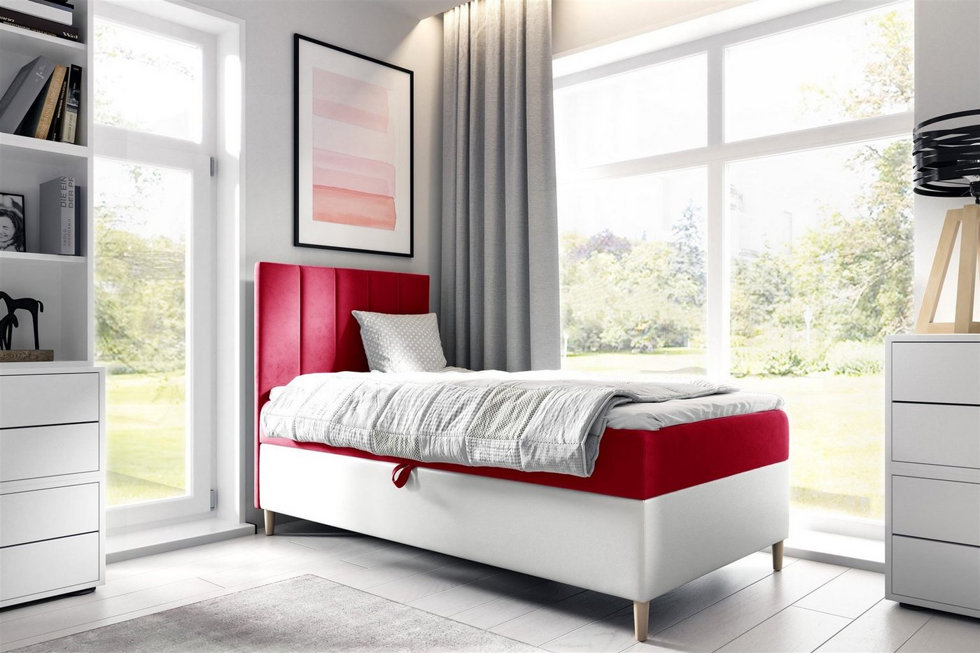 Fun Möbel Boxbett Gästebett Kinderbett HELVI Nr.1 (inkl. Bettkasten und Topper), Bettkastenseite frei wählbar von Fun Möbel