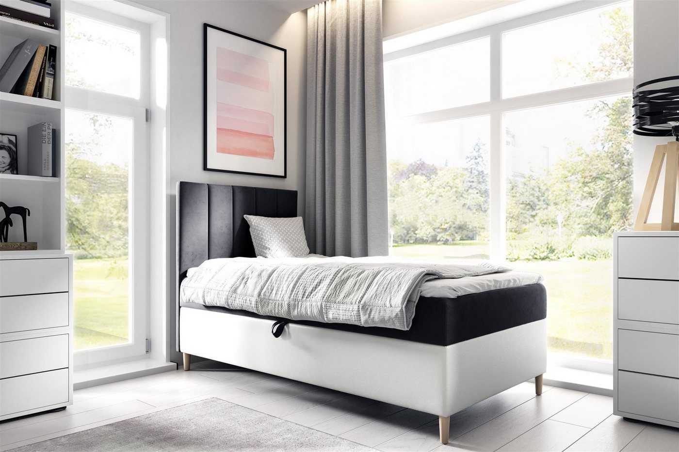 Fun Möbel Boxbett Gästebett Kinderbett HELVI Nr.1 (inkl. Bettkasten und Topper), Bettkastenseite frei wählbar von Fun Möbel