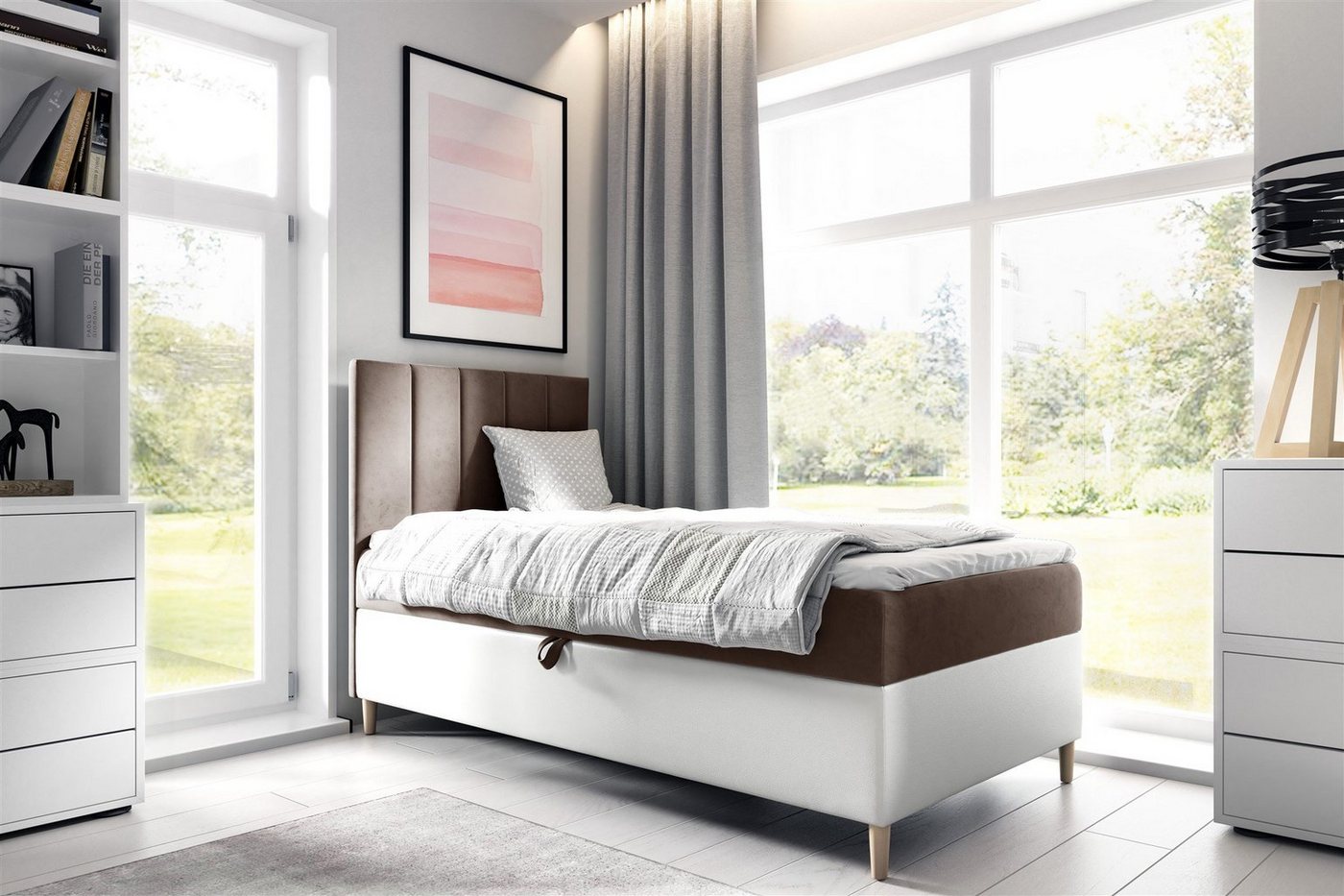 Fun Möbel Boxbett Gästebett Kinderbett HELVI Nr.1 (inkl. Bettkasten und Topper), Bettkastenseite frei wählbar von Fun Möbel