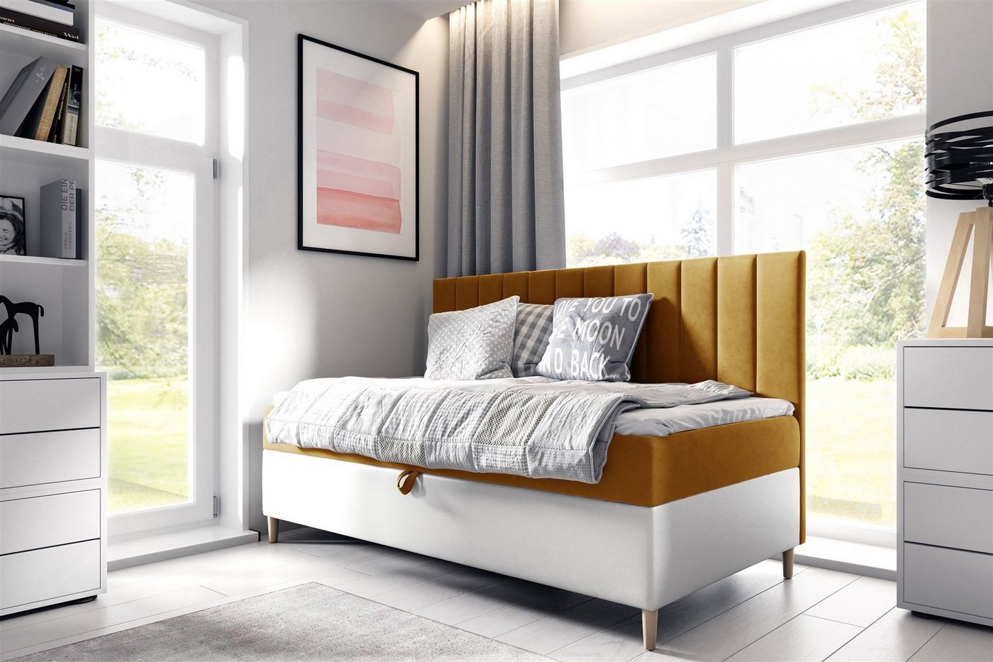 Fun Möbel Boxbett Gästebett Kinderbett HELVI Nr.2 (inkl. Bettkasten und Topper) von Fun Möbel