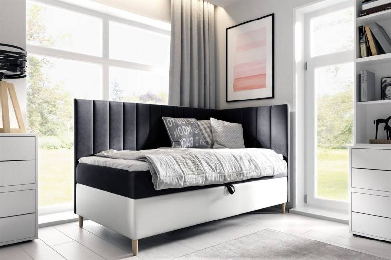 Fun Möbel Boxbett Gästebett Kinderbett HELVI Nr.3 (inkl. Bettkasten und Topper, Bettkastenseite frei wählbar), Kopf- und Seitenteil von Fun Möbel