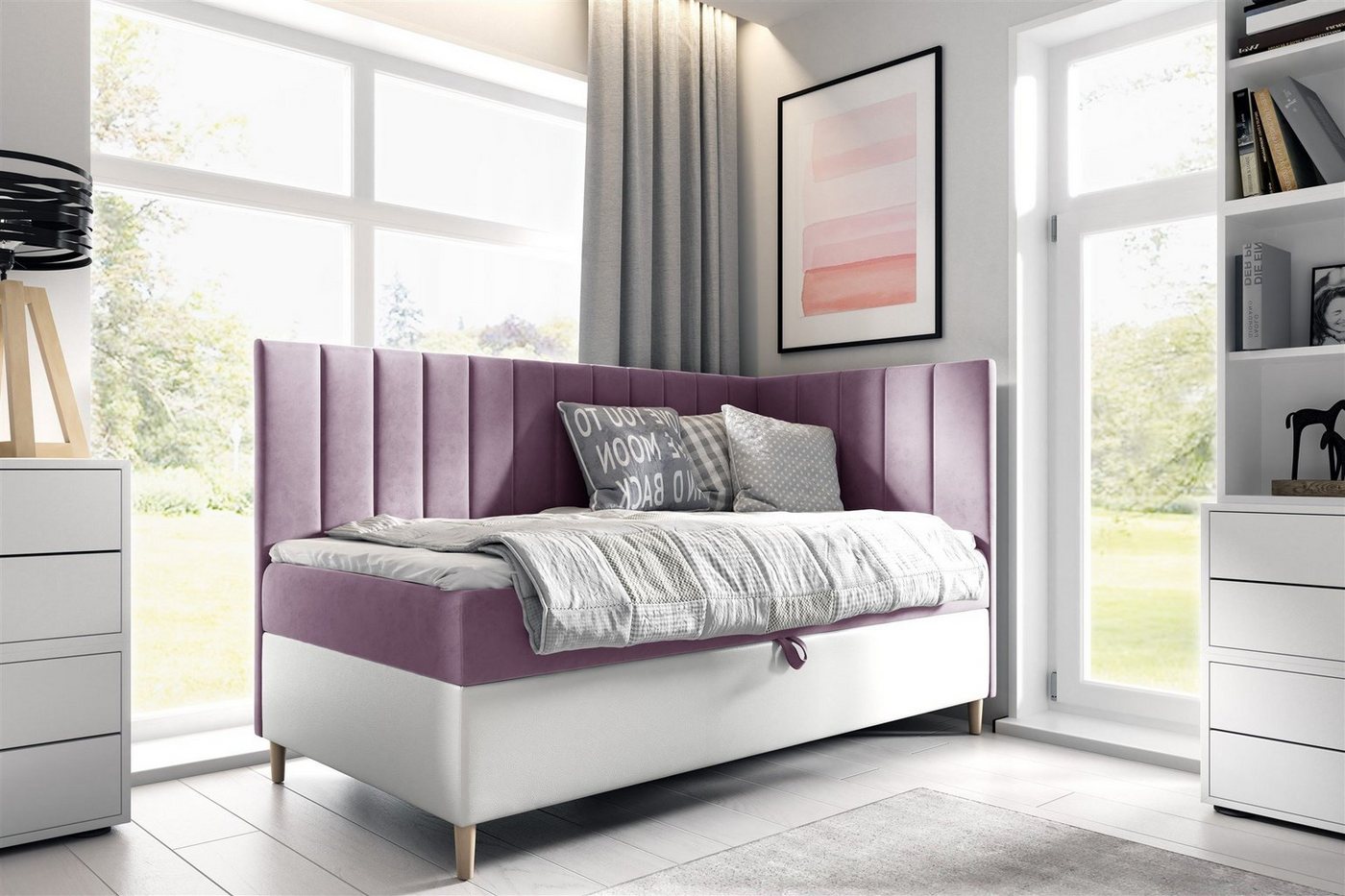 Fun Möbel Boxbett Gästebett Kinderbett HELVI Nr.3 (inkl. Bettkasten und Topper, Bettkastenseite frei wählbar), Kopf- und Seitenteil von Fun Möbel