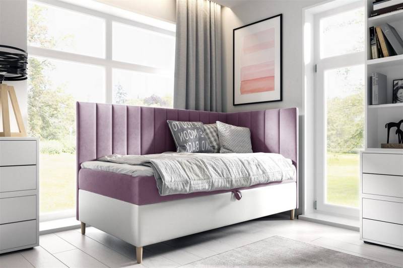 Fun Möbel Boxbett Gästebett Kinderbett HELVI Nr.3 (inkl. Bettkasten und Topper, Bettkastenseite frei wählbar), Kopf- und Seitenteil von Fun Möbel