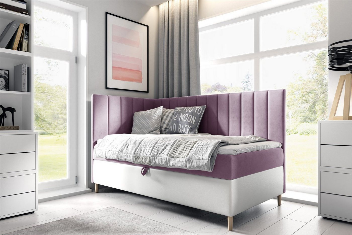 Fun Möbel Boxbett Gästebett Kinderbett HELVI Nr.3 (inkl. Bettkasten und Topper, Bettkastenseite frei wählbar), Kopf- und Seitenteil von Fun Möbel