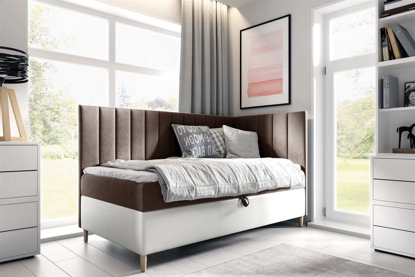 Fun Möbel Boxbett Gästebett Kinderbett HELVI Nr.3 (inkl. Bettkasten und Topper, Bettkastenseite frei wählbar), Kopf- und Seitenteil von Fun Möbel