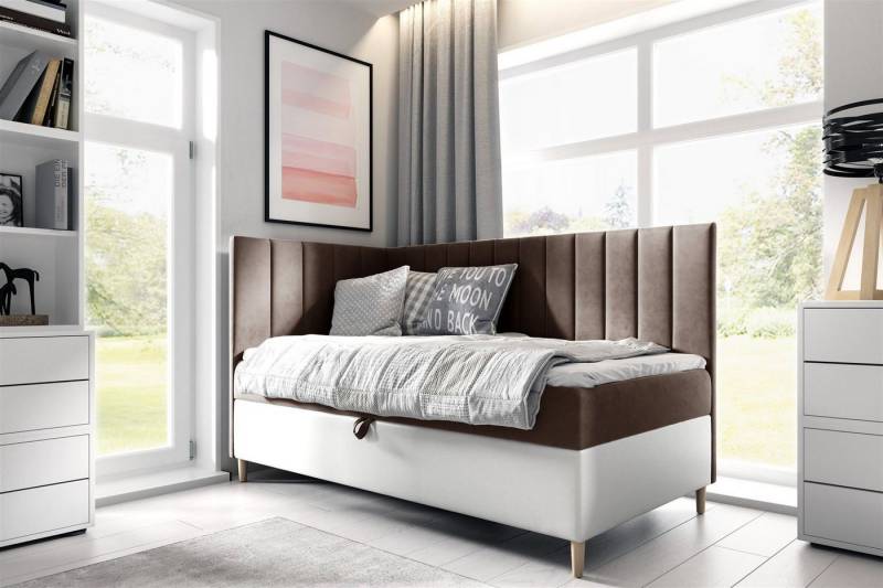 Fun Möbel Boxbett Gästebett Kinderbett HELVI Nr.3 (inkl. Bettkasten und Topper, Bettkastenseite frei wählbar), Kopf- und Seitenteil von Fun Möbel