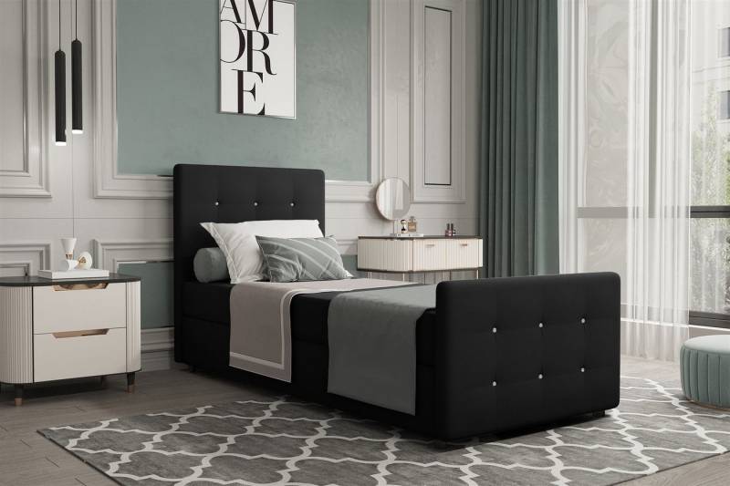 Fun Möbel Boxbett Gästebett MARKOS in Stoff Soro (Liegefläche in Stoff und Farbe des Bettes, inkl. Bettkasten ohne Topper), Strasssteine in Kopf- und Fußteil von Fun Möbel