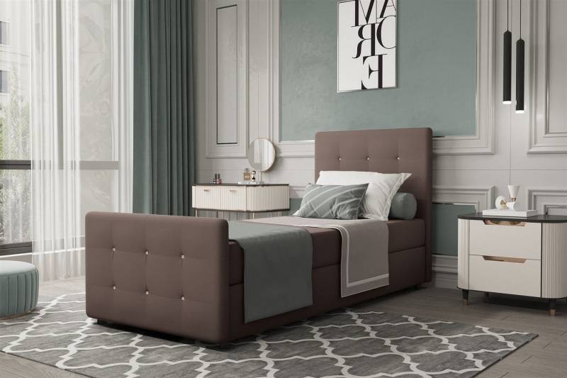 Fun Möbel Boxbett Gästebett MARKOS in Stoff Soro (Liegefläche in Stoff und Farbe des Bettes, inkl. Bettkasten ohne Topper), Strasssteine in Kopf- und Fußteil von Fun Möbel
