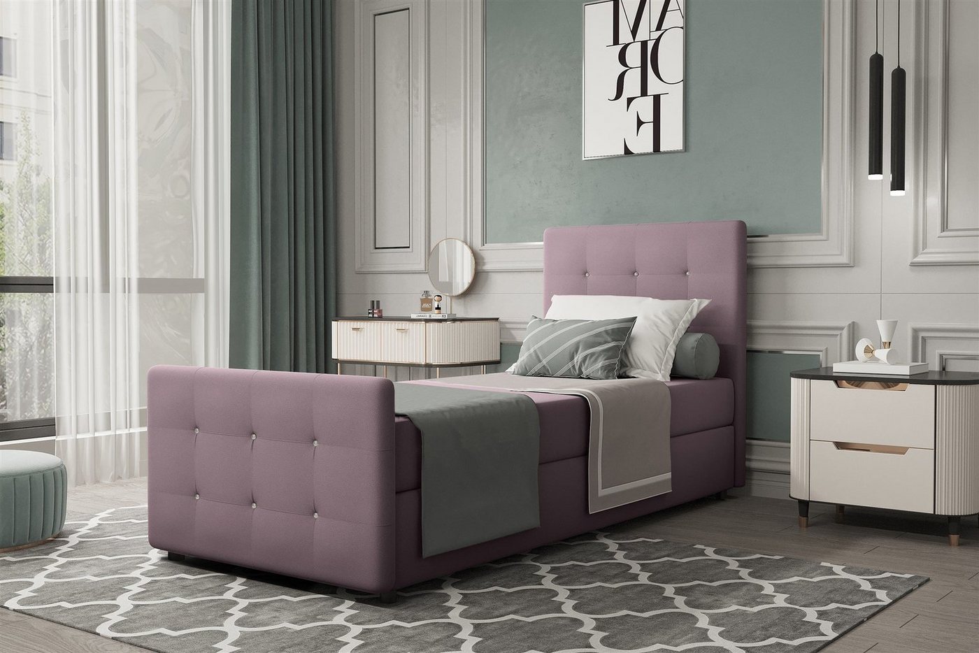 Fun Möbel Boxbett Gästebett MARKOS in Stoff Soro (Liegefläche in Stoff und Farbe des Bettes, inkl. Bettkasten ohne Topper), Strasssteine in Kopf- und Fußteil von Fun Möbel