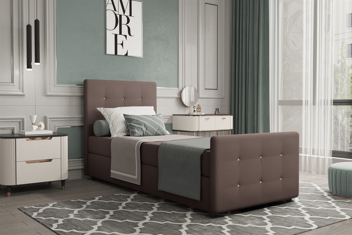 Fun Möbel Boxbett Gästebett MARKOS in Stoff Soro (Liegefläche in Stoff und Farbe des Bettes, inkl. Bettkasten ohne Topper), Strasssteine in Kopf- und Fußteil von Fun Möbel
