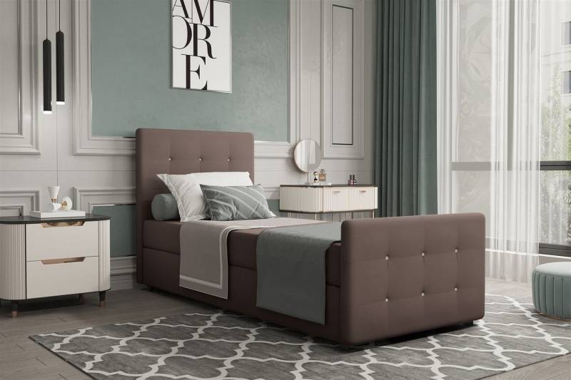 Fun Möbel Boxbett Gästebett MARKOS in Stoff Soro (Liegefläche in Stoff und Farbe des Bettes, inkl. Bettkasten ohne Topper), Strasssteine in Kopf- und Fußteil von Fun Möbel