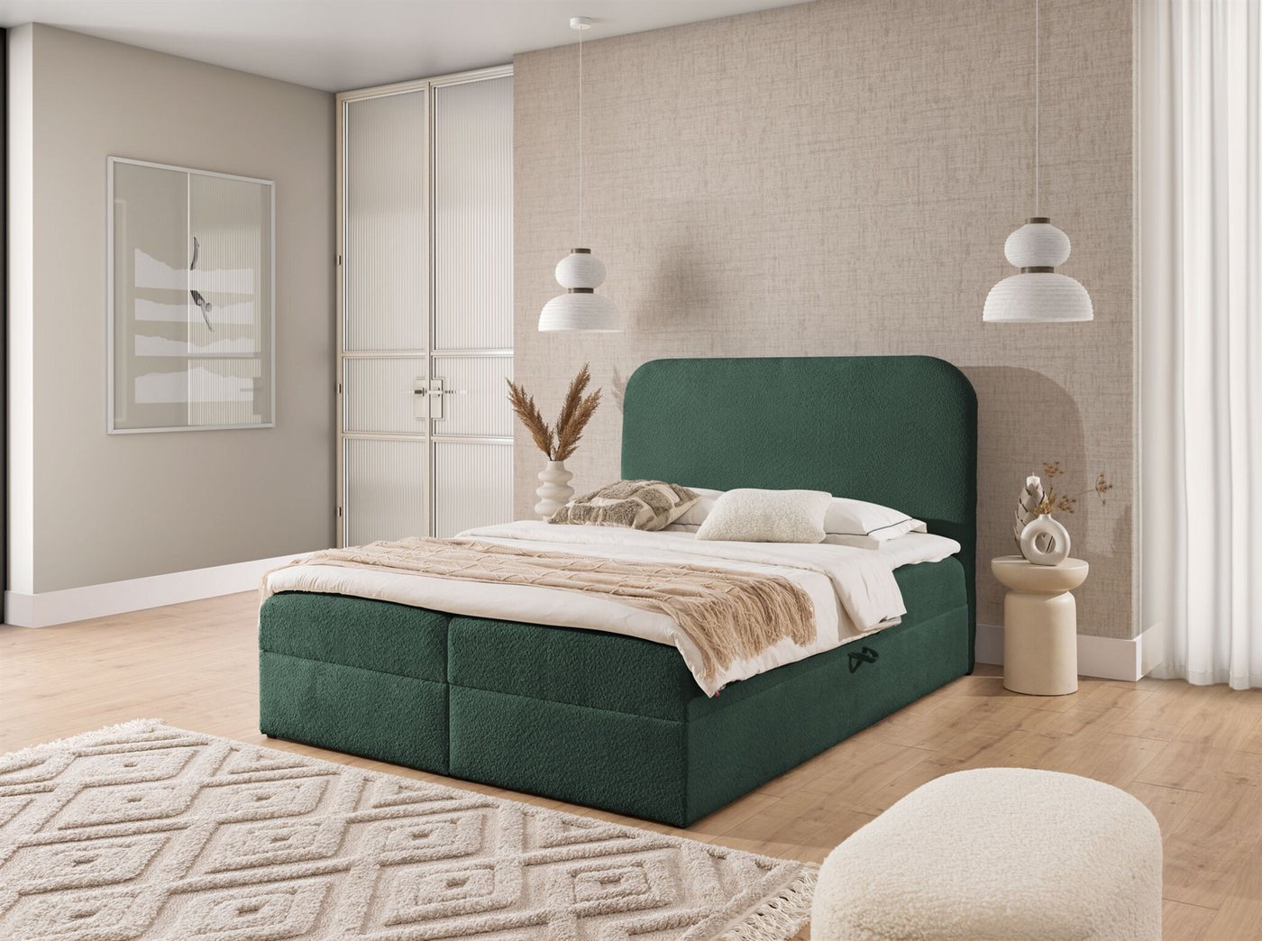 Fun Möbel Boxbett Schlafzimmerbett AMADOR Überlänge Stoff Coral, Inkl. Bettkasten und Topper Fun Möbel Boxbett Schlafzimmerbett AMADOR Überlänge Stoff Coral, Inkl. Bettkasten und Topper von Fun Möbel