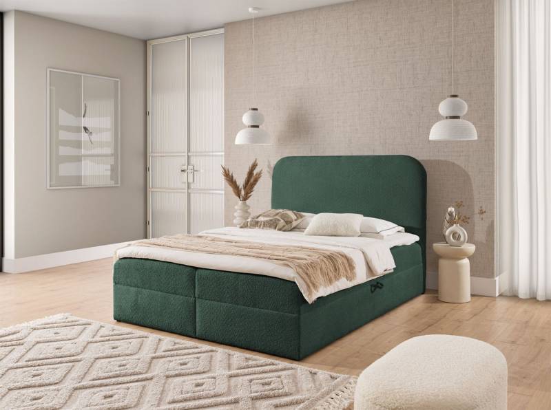 Fun Möbel Boxbett Schlafzimmerbett AMADOR Überlänge Stoff Coral, Inkl. Bettkasten und Topper von Fun Möbel