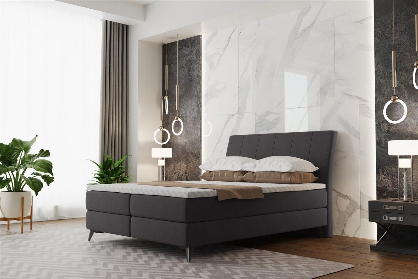 Fun Möbel Boxbett Schlafzimmerbett AMATO in Stoff (Stoff Soro oder Sawana, inkl. Topper), Inkl. Bettkasten von Fun Möbel