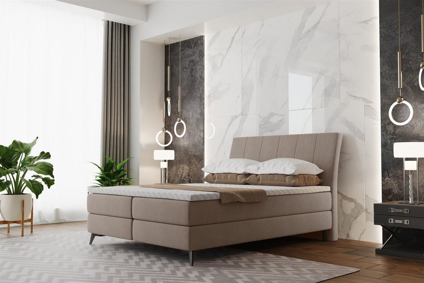 Fun Möbel Boxbett Schlafzimmerbett AMATO in Stoff (Stoff Soro oder Sawana, inkl. Topper), Inkl. Bettkasten von Fun Möbel