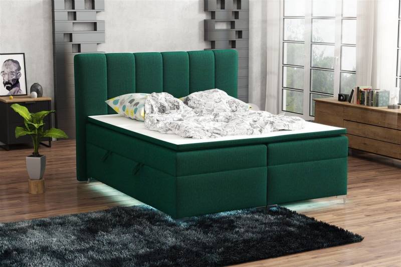 Fun Möbel Boxbett Schlafzimmerbett ANGEL diverse Stoffe und LED (inkl. Kaltschaumtopper), LED-Beleuchtung von Fun Möbel