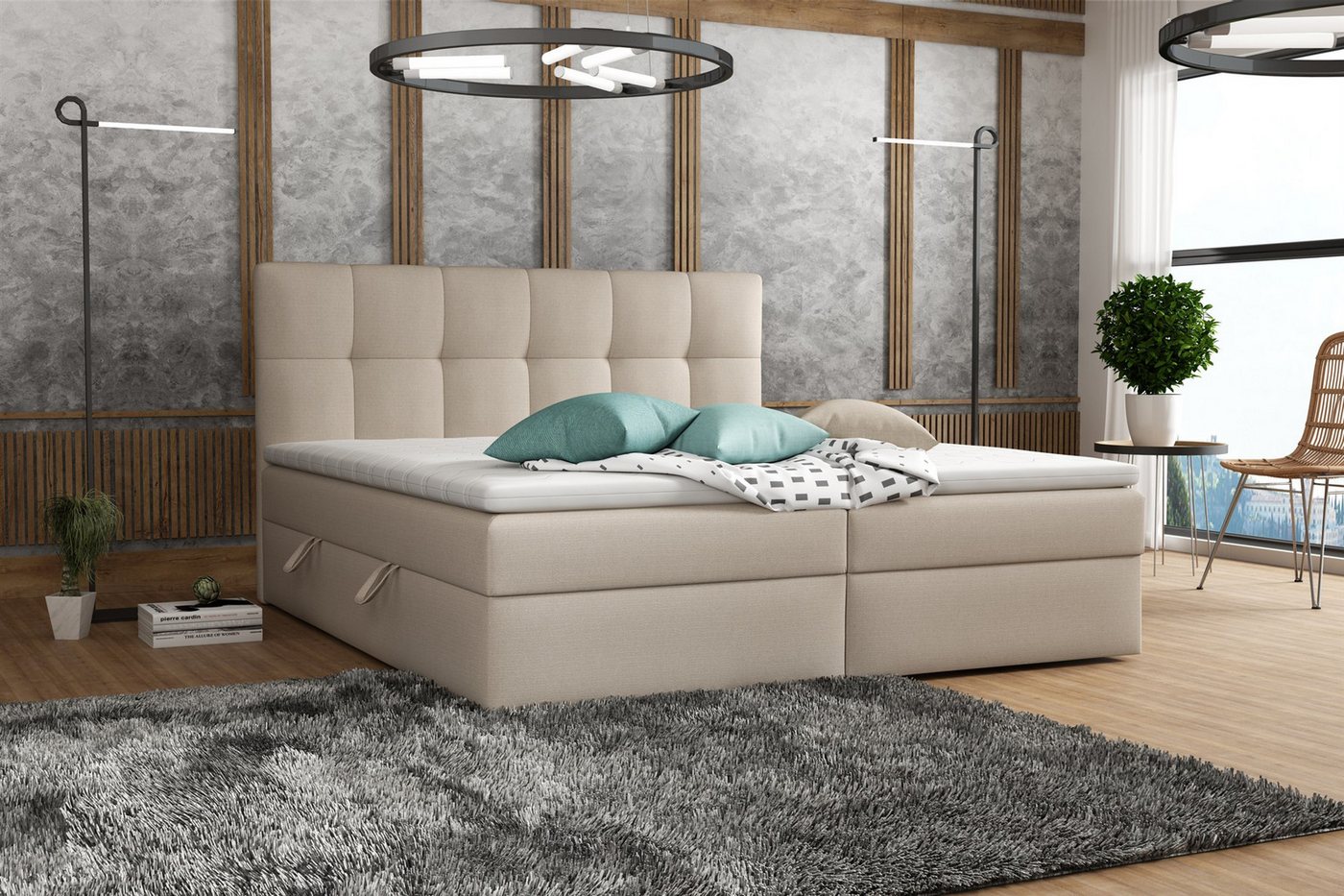 Fun Möbel Boxbett Schlafzimmerbett ARTURO in Stoff Soro oder Kunstleder Soft (inkl. Kaltschaumtopper), 2 x Bettkasten von Fun Möbel